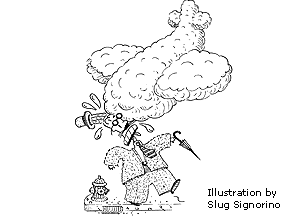 Drawing by Slug Signorino showing that a cloud can weigh as much as an airplane. 